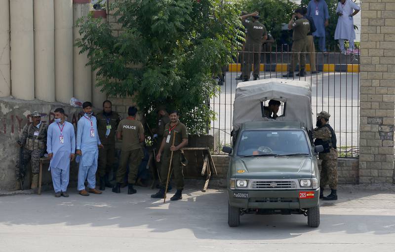 Pakistan's army and police officers at the Rawalpindi Cricket Stadium. AP