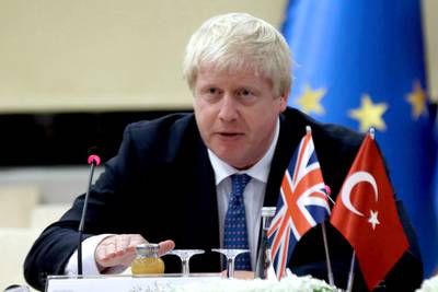 The British foreign secretary Boris Johnson in Ankara, Turkey, said the UK would continue to support Turkey's bid to join the European Union even after Britain leaves. Credit : AP 