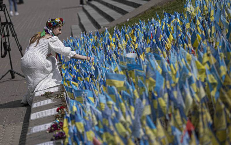 People arriving on Khreschatyk Street in Kyiv, where events to mark Ukraine's Independence Day are being held. Getty Images