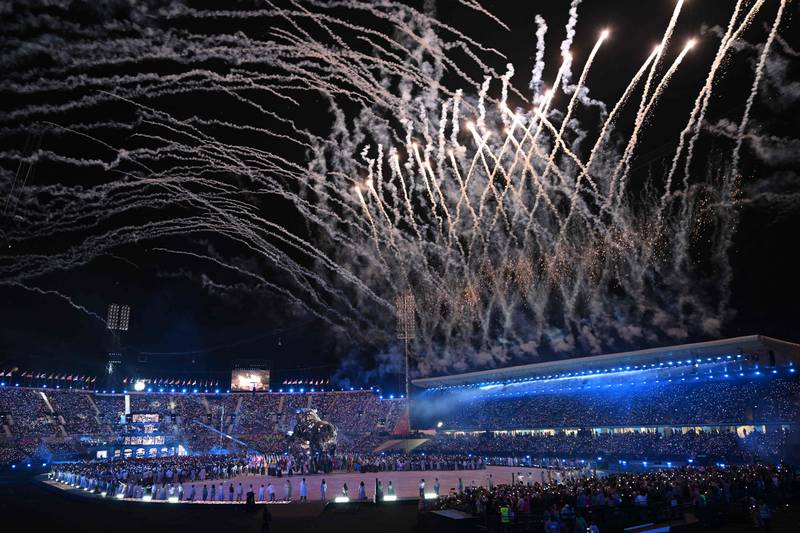 Fireworks explode during the Opening Ceremony at Alexander Stadium on July 28. AFP