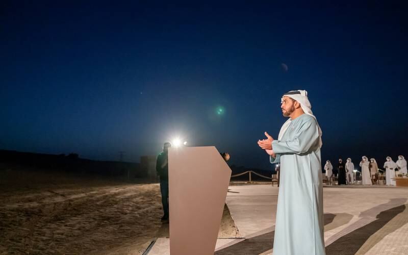 Sheikh Hamdan during his visit to the fossil dunes site, which will be open from 8am until 10pm on weekdays and until 11pm at weekends.