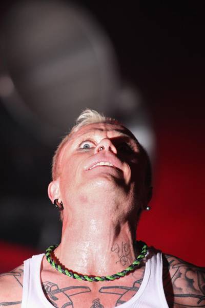 Keith Flint pictured performing on the Other Stage at the Glastonbury Festival at Worthy Farm, Pilton on June 28, 2009. Photo: Getty