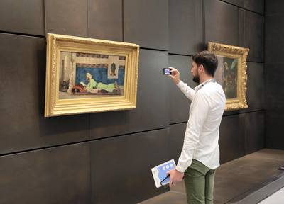 Abu Dhabi, United Arab Emirates - November 6th, 2017: Piece: Young Emir studying at the Louvre. Louvre Media Day. Monday, November 6th, 2017 at Louvre, Abu Dhabi. Chris Whiteoak / The National