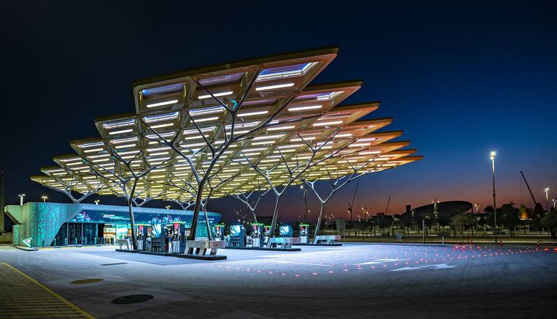 Enoc's futuristic service station at the Expo 2020 site is inspired by the ghaf tree. Courtesy: Enoc