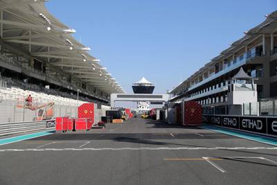 Abu Dhabi, United Arab Emirates - November 19, 2018: Preparation for F1 gets underway at at Yas Marina circuit. Monday the 19th of November 2018 at the Yas Marina, Abu Dhabi. Chris Whiteoak / The National