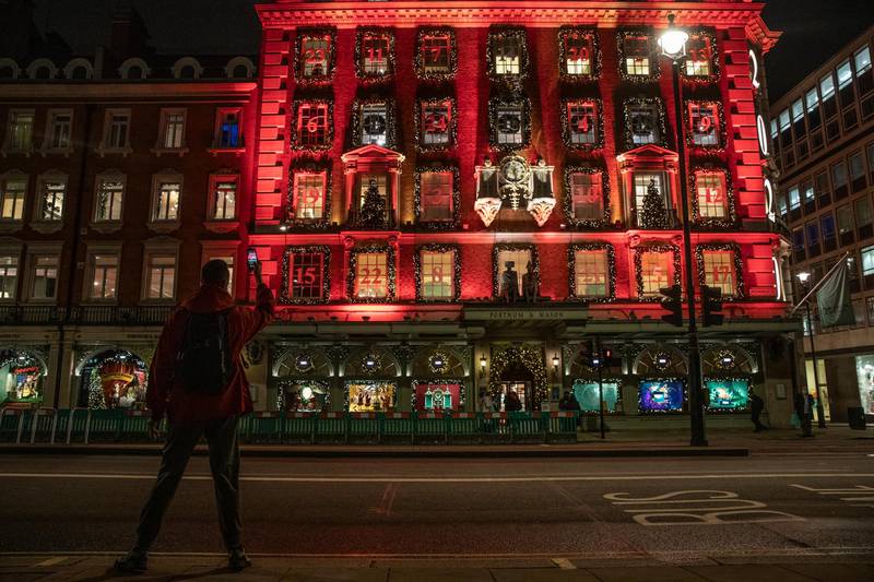 Lights resembling an advent calendar on the department store Fortnum and Mason in London. Getty Images