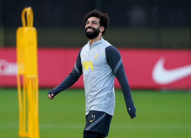 Liverpool's Mohamed Salah during a training session. PA