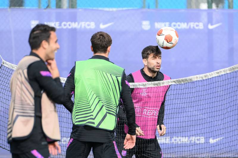 Barcelona's Gerard Pique heads the ball. AFP 