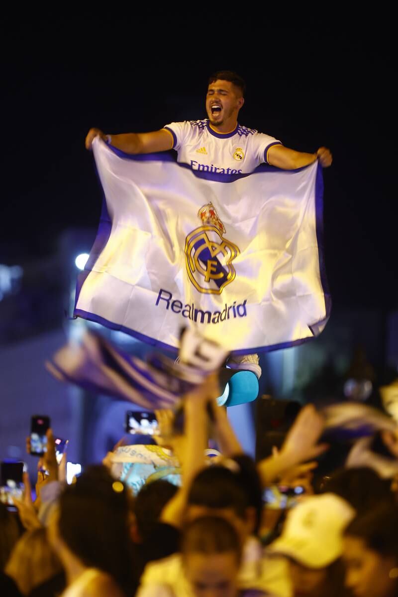 Real Madrid supporters celebrate their victory over Liverpool. EPA