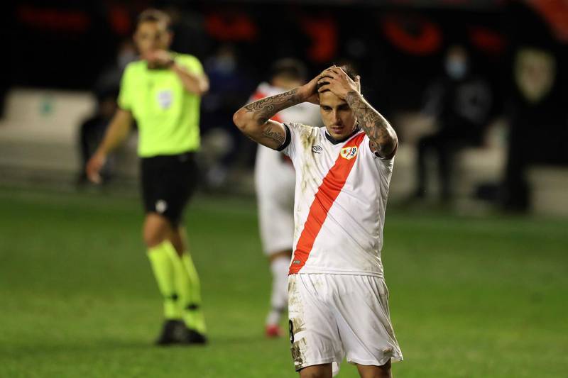 Rayo Vallecano's midfielder Oscar Trejo reacts on Wednesday.  EPA