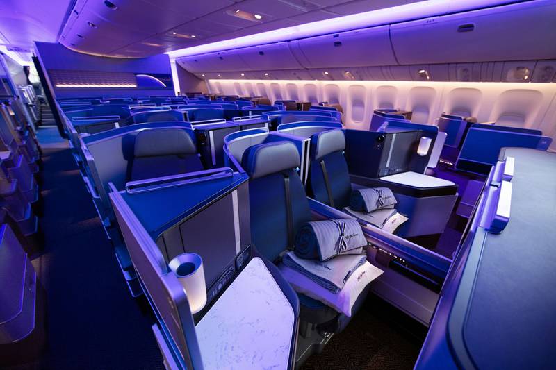 United Airlines' Polaris business-class cabin. Photo: United Airlines