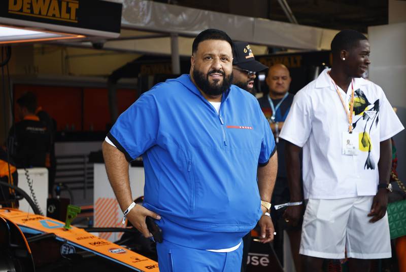 Music producer DJ Khaled poses for a photo outside the McLaren garage prior to the F1 Grand Prix of Miami. Getty
