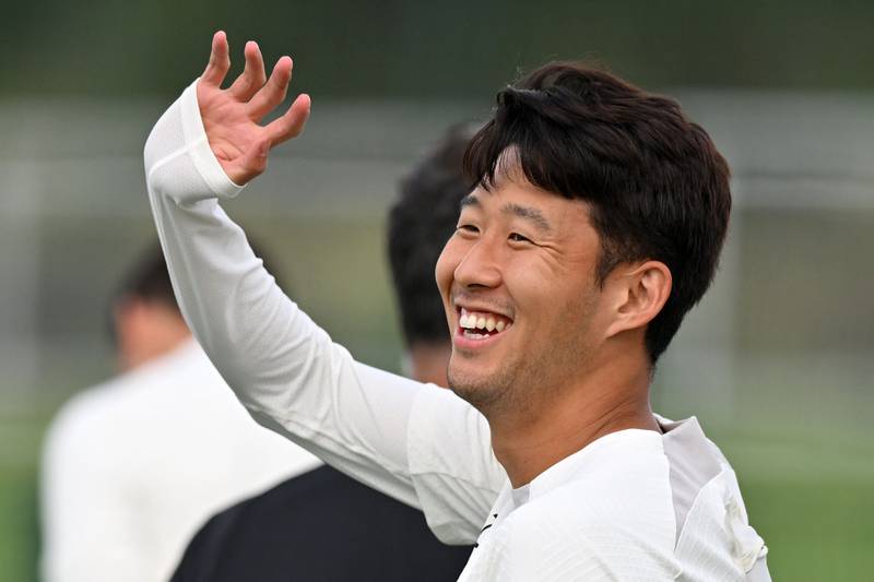 Tottenham's Son Heung-Min takes part in a team training session. AFP