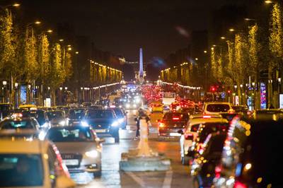 Gridlock on the Champs Elysees ahead of the national lockdown. Bloomberg