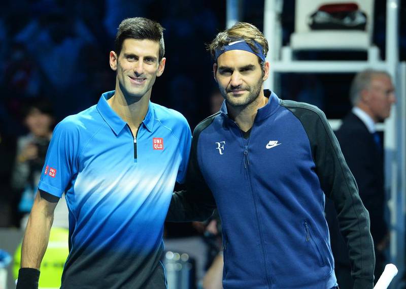 Roger Federer and Novak Djokovic shown together at the ATP World Tour Finals in November. Glyn Kirk / AFP / November 22, 2015