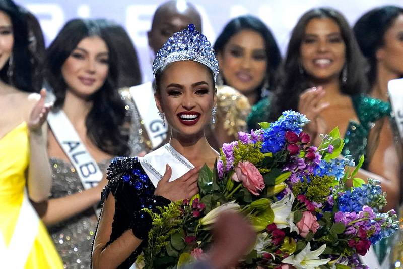 Miss USA R'Bonney Gabriel celebrates after winning the 71st Miss Universe competition at the New Orleans Ernest N Morial Convention Centre in Louisiana. AFP