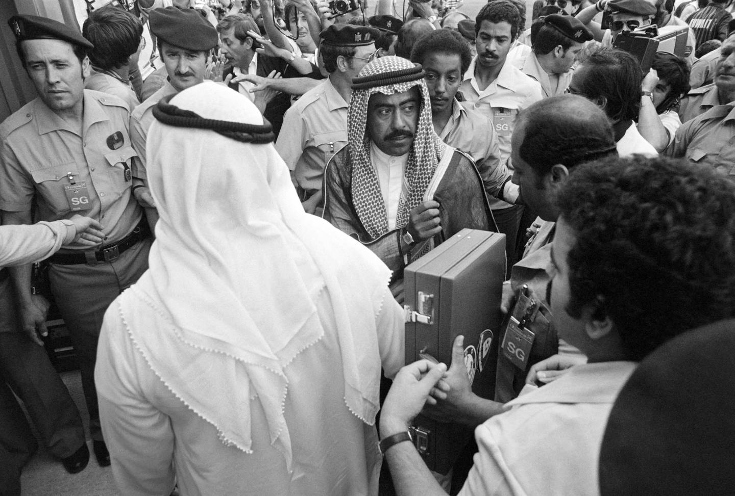 Sheikh Fahd al-Ahmed al-Sabah, the brother of Emir of Kuwait, is pictured during the World Cup football match between France and Kuwait on June 21, 1982, in Valladolid. AFP
