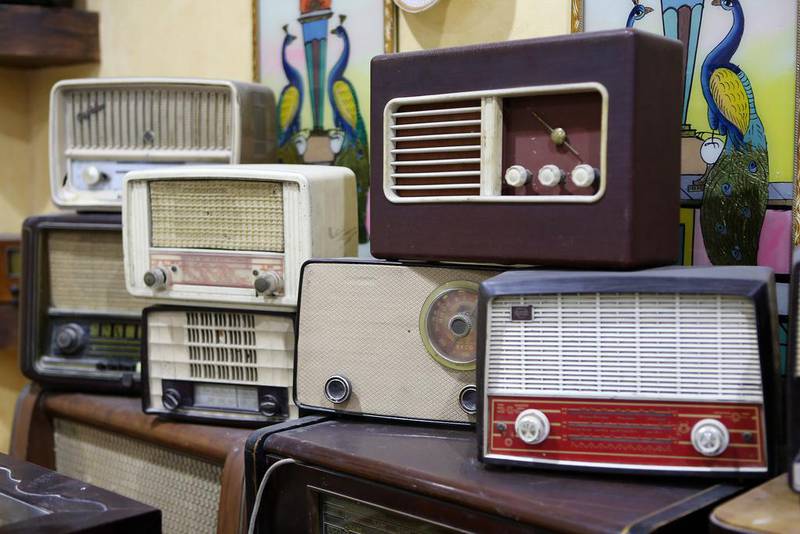 Antique radios on display in Jasim Al Ali's Sharjah home. Pawan Singh / The National