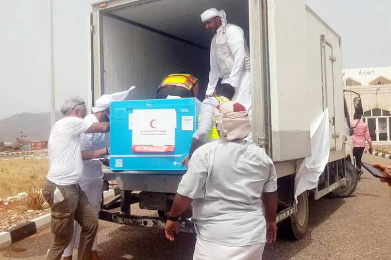 SOCOTRA, 17th June, 2021 (WAM) -- The UAE, represented by its humanitarian arm, the Emirates Red Crescent (ERC), dispatched a shipment of 60,000 COVID-19 vaccine doses to Socotra Governorate, Yemen, to support the local efforts aimed at addressing the pandemic. Wam