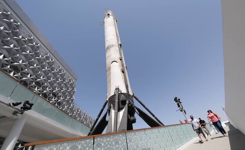 A SpaceX rocket is on display at the US pavilion. EPA