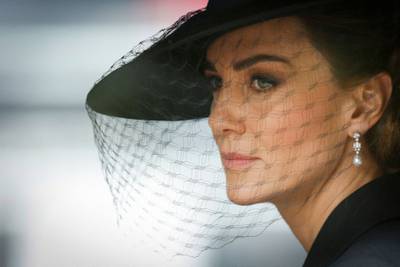 Catherine, Princess of Wales, attends the state funeral service in London. AFP