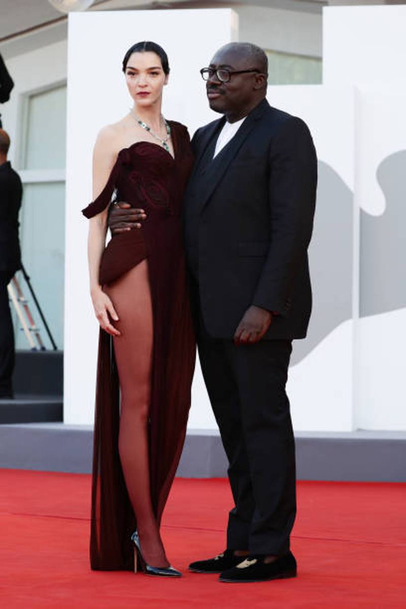 Mariacarla Boscono and British 'Vogue' editor Edward Enninful attend the red carpet for 'Madres Paralelas' during the 78th Venice International Film Festival on September 1, 2021. Getty Images