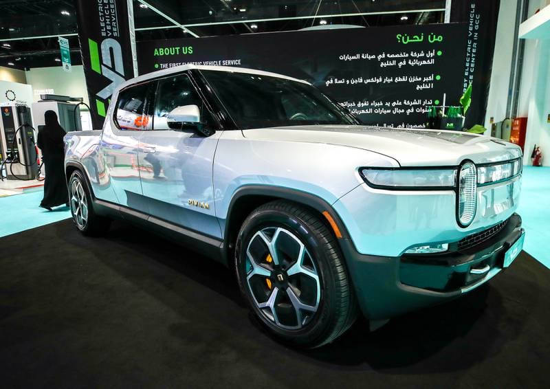 Rivian EV displayed at the Electric Vehicle Innovation Summit in Abu Dhabi. Victor Besa / The National