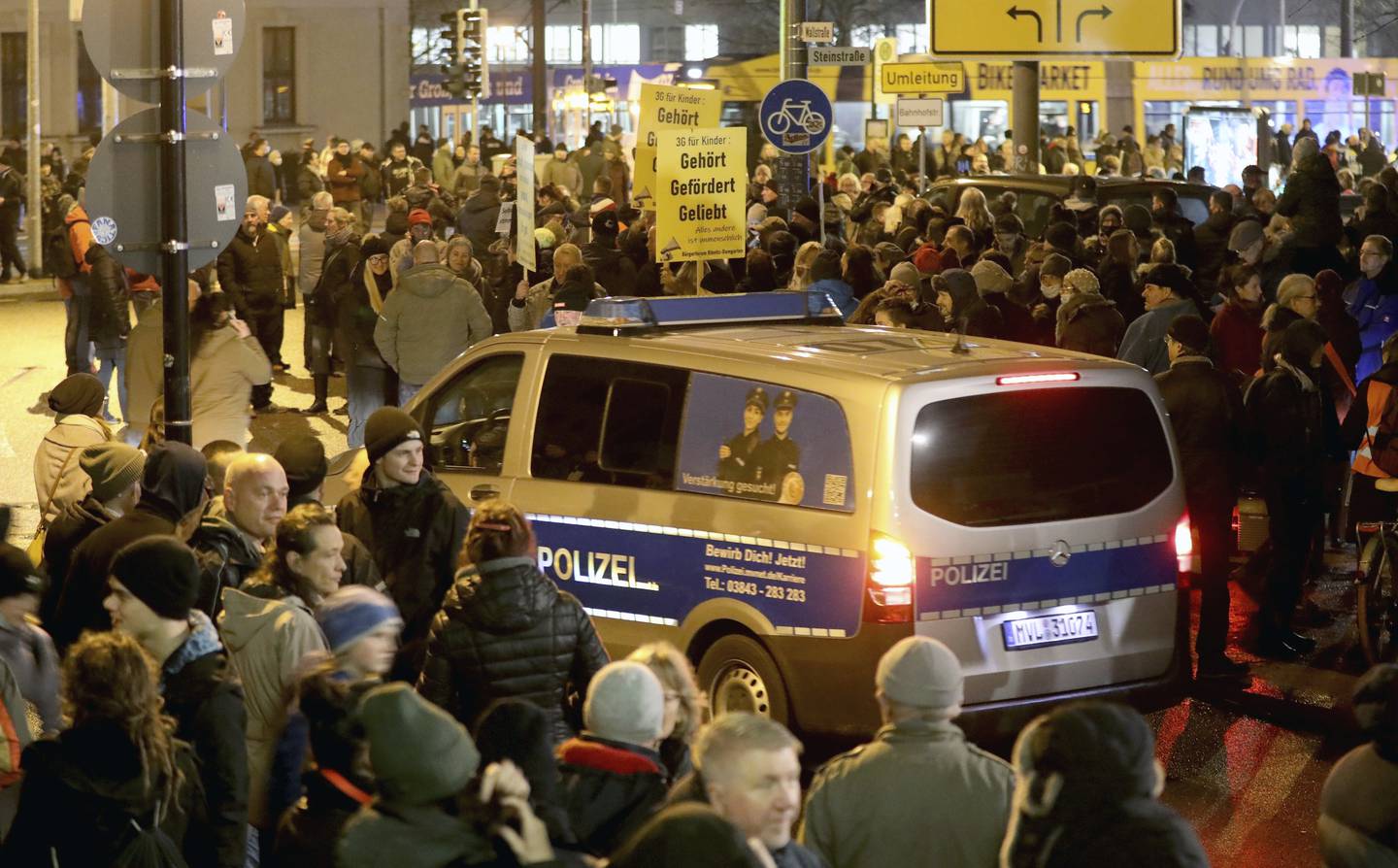 A protest against Covid restrictions in Rostock, eastern Germany, 
where the Telegram group under investigation was set up. Photo: AP 