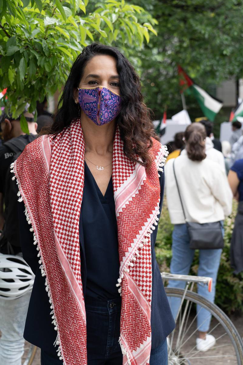 Noura Erakat, a prominent Palestinian American and human rights attorney attends a pro Palestinian rally outside the US State Department on May 11, 2021. Willy Lowry / The National