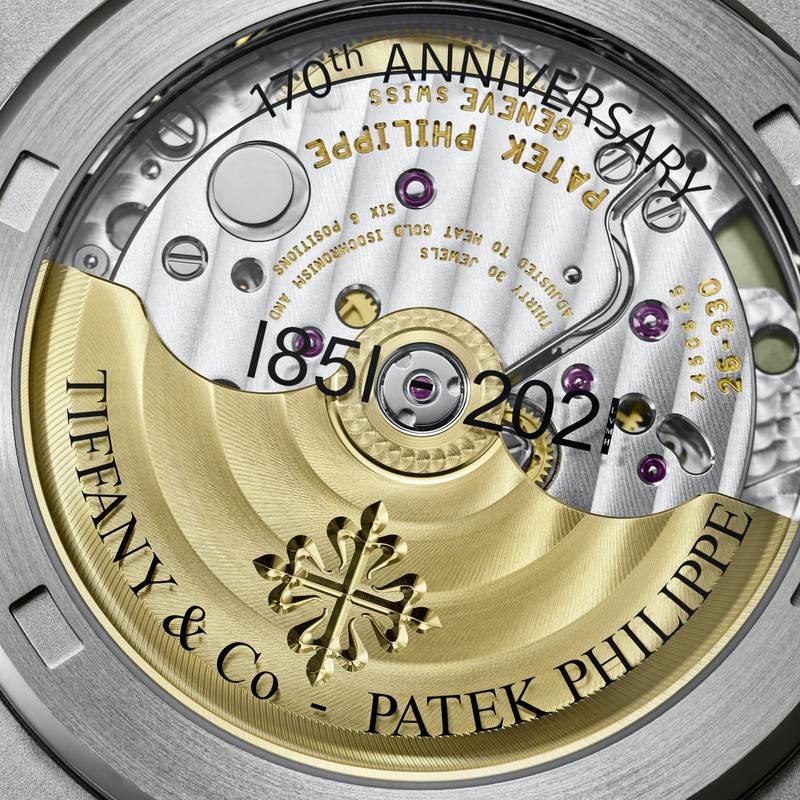 The backside of the co-branded Patek Philippe and Tiffany & Co Nautilus. Photo: Patek Philippe