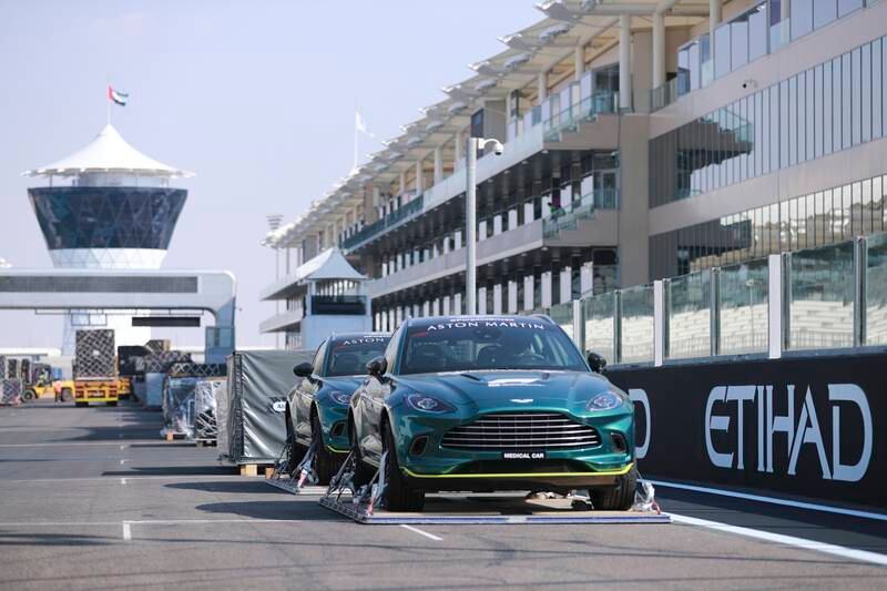Formula One safety cars are transported to Yas Marina Circuit. Photo: Abu Dhabi Motorsports Management