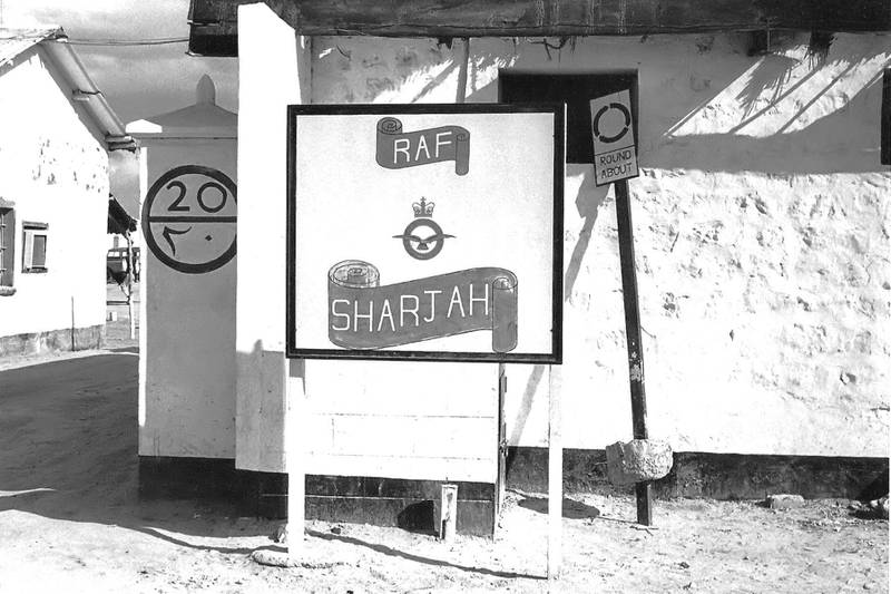 Archival photo showing Sharjah airbase in the 1960s. In 1963, the only indication that this was the main entrance to Sharjah Camp was the standard RAF sign FOR TIME FRAME / PLEASE ASK KAREN.MUST CREDIT Courtesy Taff John