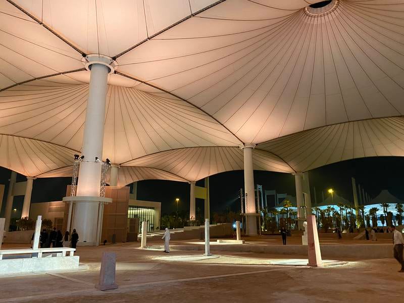 The Islamic Arts Biennale opened on Monday night beneath the canopy of the Western Hajj Terminal. Photo: Hareth Al Bustani / The National