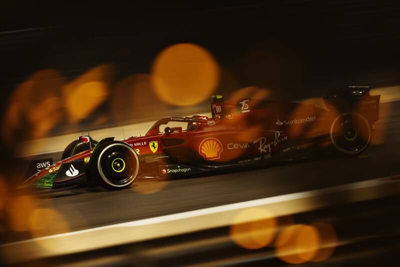 Carlos Sainz of Spain drives his Ferrari F1-75 on day one of testing at Bahrain International Circuit. Getty Images