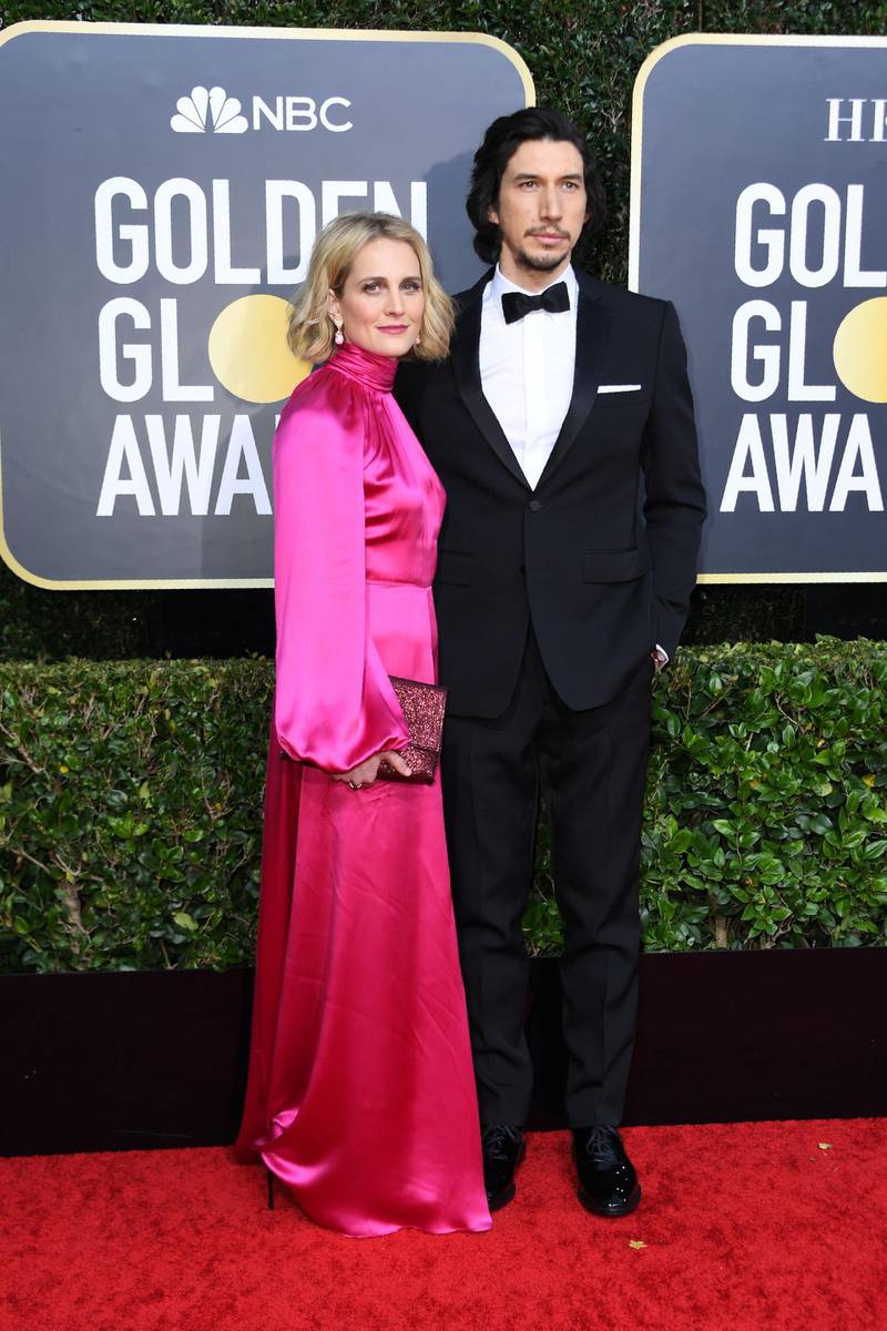 US actor Adam Driver and wife, actress Joanne Tucker, arrives for the 77th annual Golden Globe Awards. AFP