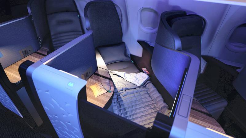 JetBlue’s transatlantic Mint seats offer socially-distanced flying, with 24 individual suites each with a lie-flat bed, aisle access and a sliding door. All images courtesy JetBlue.