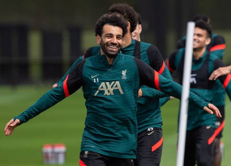 Liverpool's Mohamed Salah at training. EPA