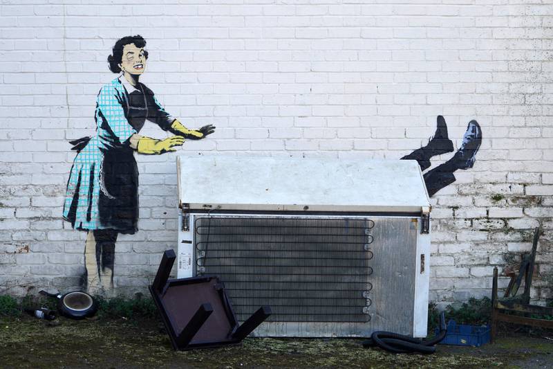 An artwork by street artist Banksy done on the side of a house in Margate, south east England on February 14, 2023. AFP