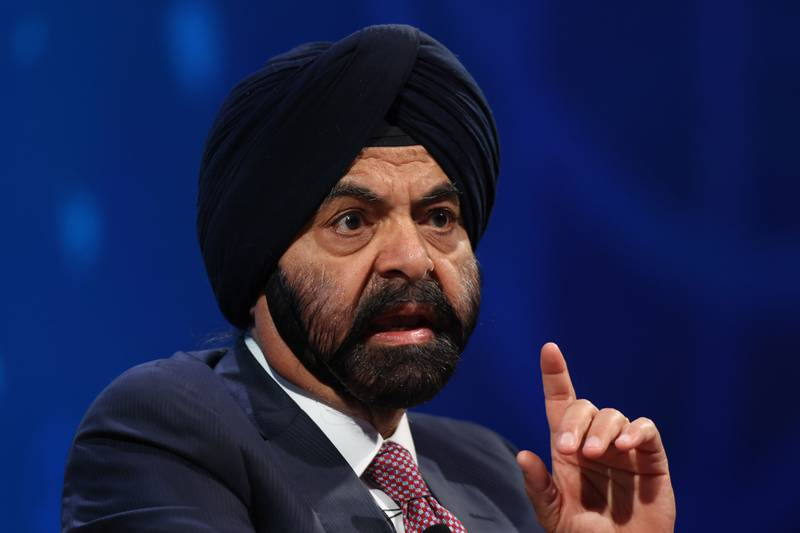 Ajay Banga, president of the World Bank Group, during a panel session at the annual meetings of the IMF and World Bank in Marrakesh. Bloomberg
