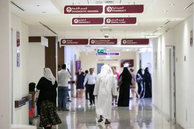 ABU DHABI, UNITED ARAB EMIRATES, Oct. 15, 2014:  
People stream through the halls of Burjeel Hospital on Wednesday, Oct. 15, 2014, at the hospital in Abu Dhabi.  (Silvia Razgova / The National)

// Usage: undated
// Section: NA
// Reporter:  Jenn Bell

