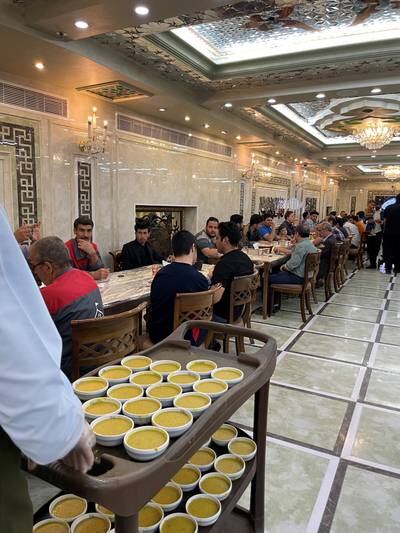 Inside Mudhif Imam Hussein, which was established in 2006 to offer free meals for pilgrims, volunteers and staff at the city's shrines
