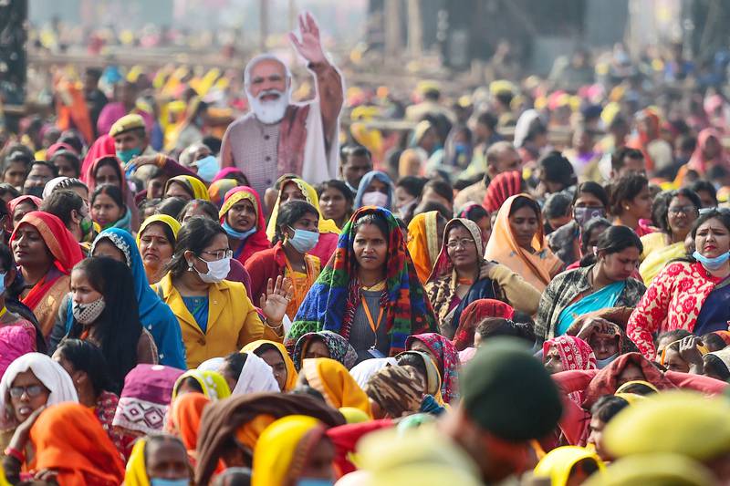 Some 200,000 women attended a rally addressed by the Indian Prime Minister Narendra Modi in Allahabad, Uttar Pradesh, despite concerns about the Omicron coronavirus variant. AFP