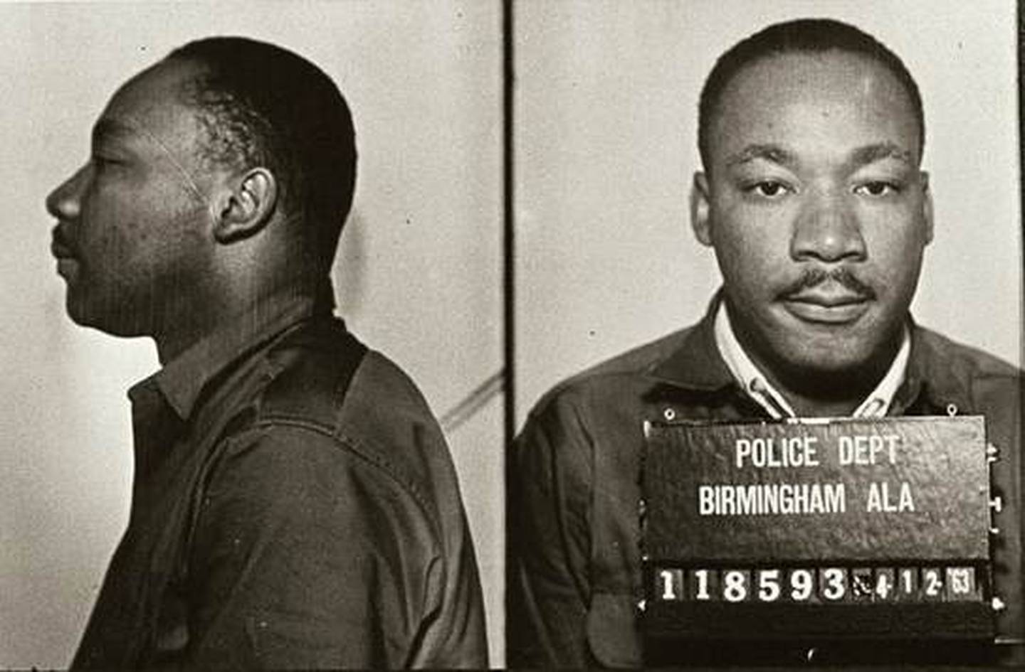 Dr. King's 1963 mugshot after arrest for protesting the treatment of black Americans in Birmingham, Alabama.