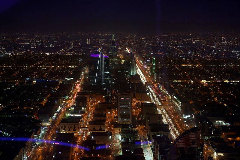 RIYADH, SAUDI ARABIA - DECEMBER 7:  A skyline view of the city from the 99th floor - the viewing floor - at The Kingdom tower on December 7, 2015 in Riyadh , Saudi Arabia.  The Kingdom of Saudi Arabia was founded in 1932 by Ibn Saud and is ruled by a monarchy, the House of Saud. It is governed along the strict Islamic principles of Wahhabism, a branch of Sunni Islam(Photo by Jordan Pix/ Getty Images)