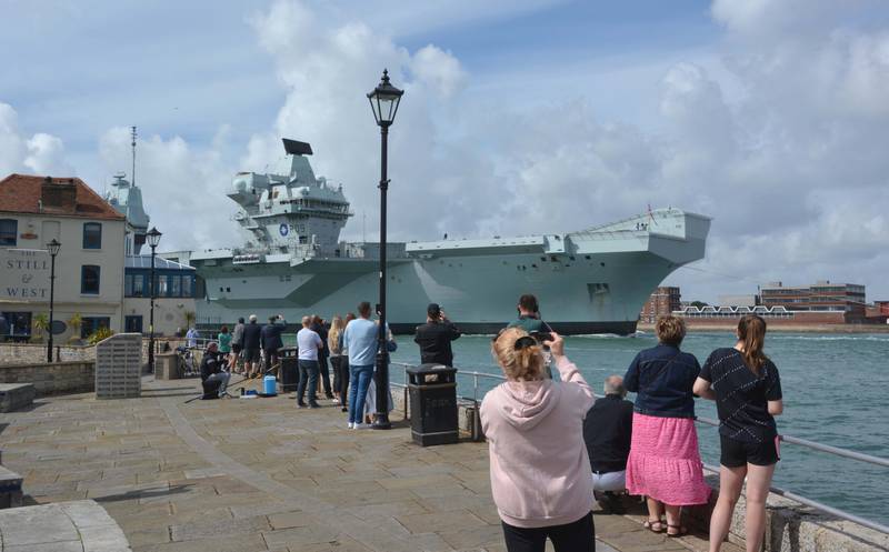 The British Royal Navy aircraft carrier 'HMS Prince of Wales' at Portsmouth naval base in June. PA