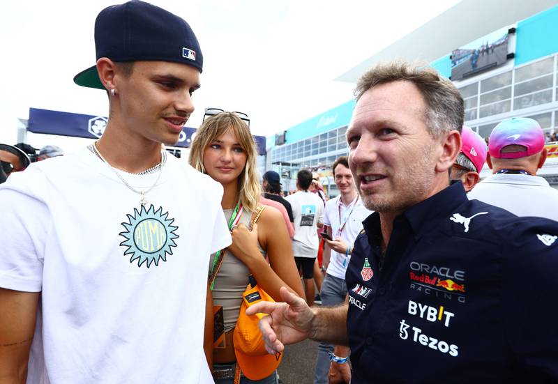 Romeo Beckham and Red Bull Racing Team Principal Christian Horner on the grid prior to the Miami Grand Prix. AFP
