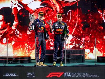 Max Verstappen and Sergio Perez of Mercedes finished first and third