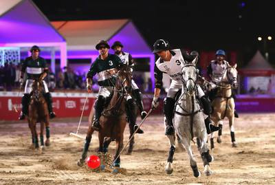 General view of the action during the Beach Polo Cup 2017 Final match between Nissan Leave and Royal Pearls at Skydive Dubai. Francois Nel / Getty Images
