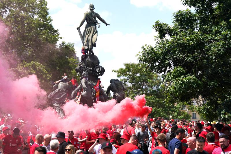 Liverpool fans in Place de la Nation, Paris, ahead of the Champions League final between Liverpool and Real Madrid. PA