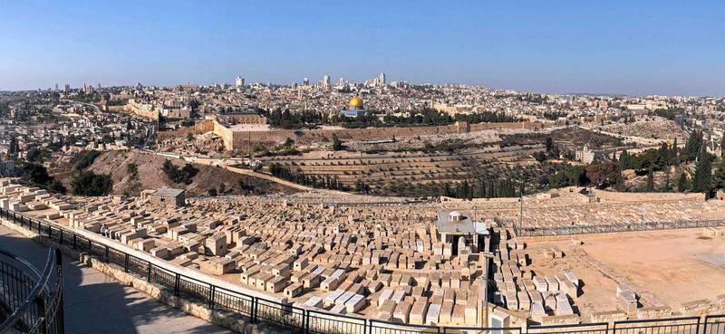 TOPSHOT - A picture taken with a smartphone using panoramic mode on December 1, 2017 shows a view of Jerusalem from the Mount of Olives.
US President Donald Trump may recognize Jerusalem as the capital of Israel. 
The international community says Jerusalem's status must be negotiated between Israelis and Palestinians. Israel has occupied east Jerusalem since the 1967 Six-Day War and later annexed it in a move never recognised by the international community. 
The Palestinian president's office warned today of the potential destructive effects of any move denying their claim to east Jerusalem as the capital of their future state. / AFP PHOTO / THOMAS COEX